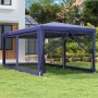 Blaues Partyzelt 3x6 m mit Mesh-Seitenwänden für Gartenpartys und Veranstaltungen im Freien.