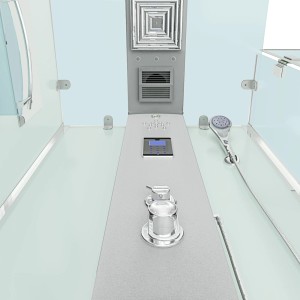 Innenansicht AquaVapore Duschkabine 90x90 mit Armatur, Handbrause und Touchscreen.