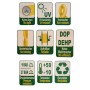 Symbole für Eigenschaften des gelben Gartenschlauchs: UV-beständig, knicksicher, aufrollbar, kein Weichmacher, recyclebar.