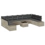 Hellgraues 11-tlg. vidaXL Garten-Sofa-Set aus Poly Rattan mit Kissen und Tisch.