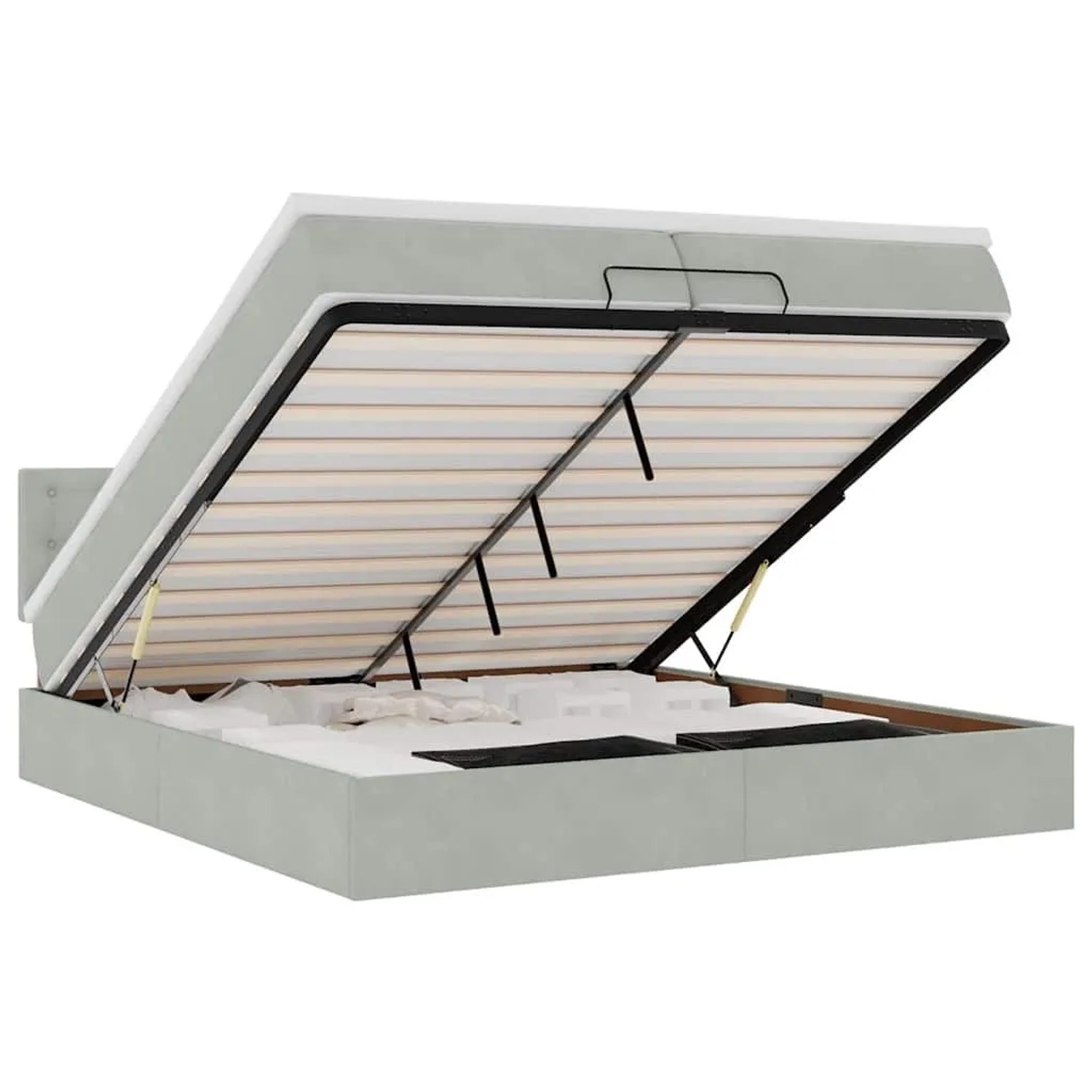 vidaXL Ottoman-Bett mit Matratzen & LEDs Hellgrau 200x200 cm Samt 3312788