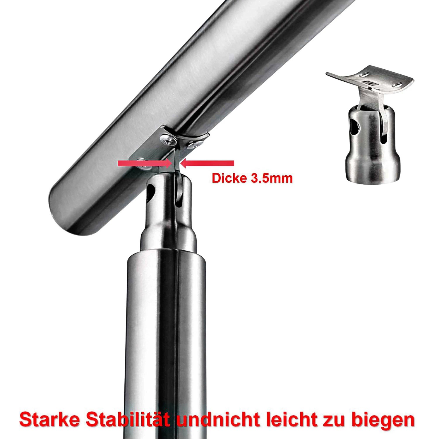 Detailaufnahme Edelstahl-Treppengeländer, 100 cm, mit 5 Querstäben für Innen und Außen.