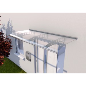 Modernes Gutta Pultvordach PT/ET in Edelstahloptik mit Acrylglas für den Hauseingang.