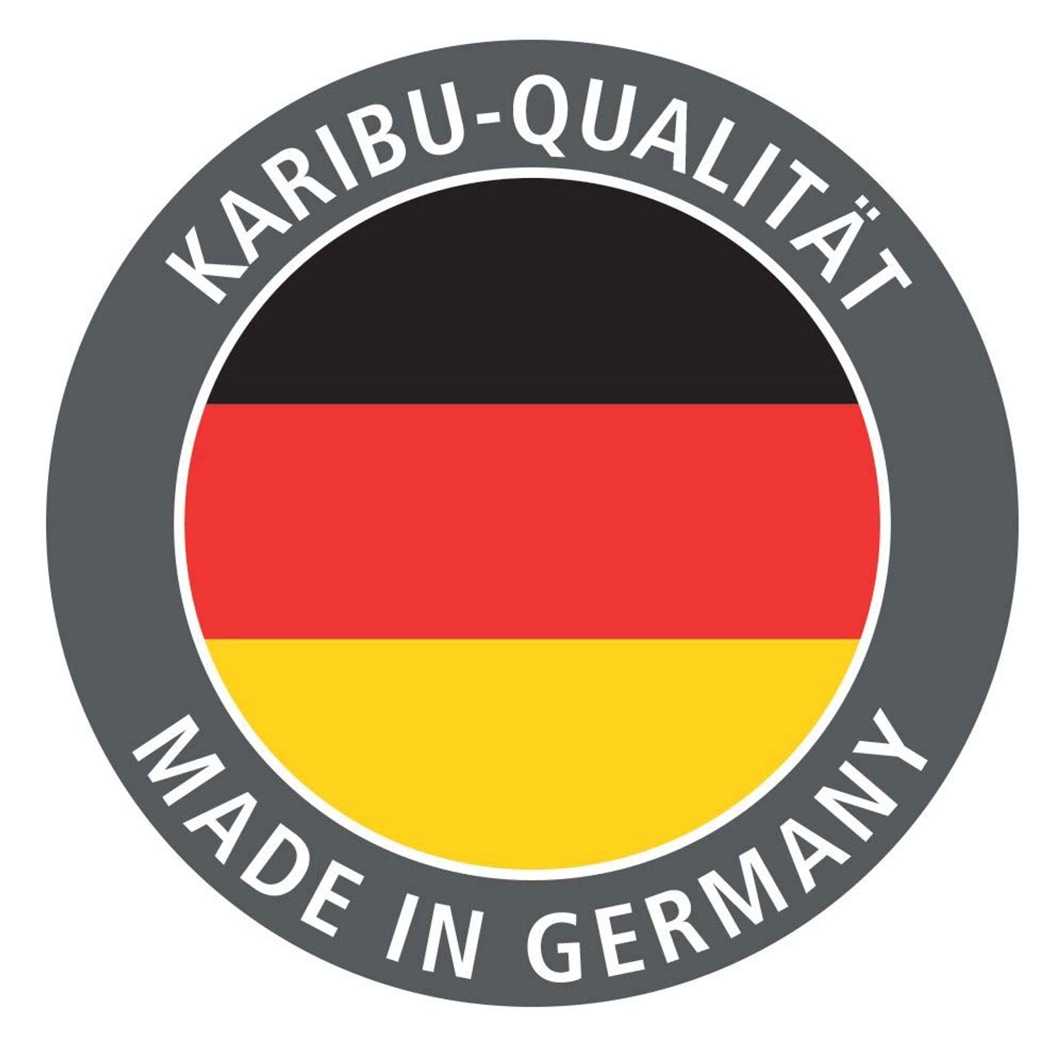 Karibu Qualitätssiegel: Made in Germany mit Deutschlandflagge für Gartenhaus Timsund.