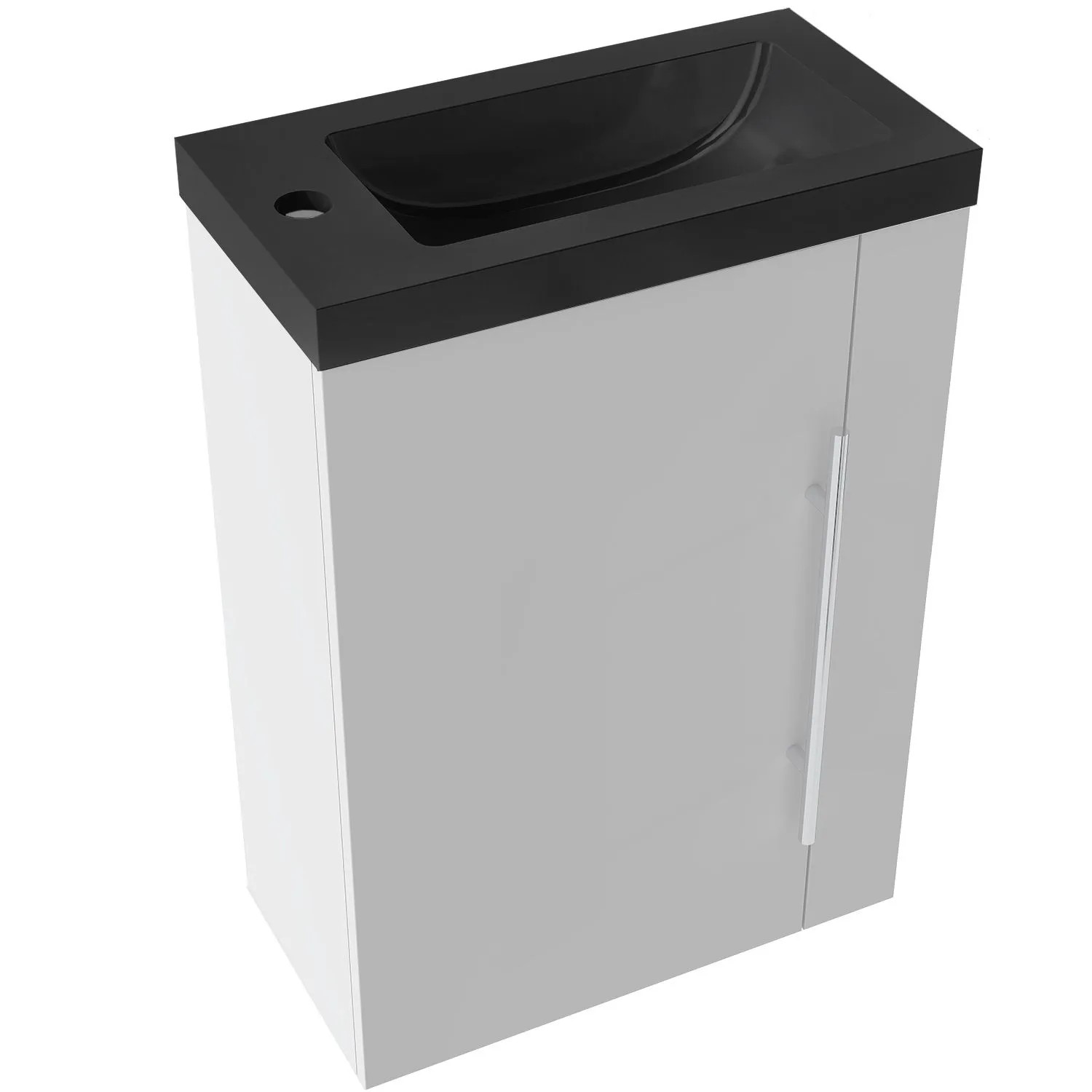 AICA Badmöbel Set Gäste WC SILVIA 45 cm Schwarz Waschtisch mit Unterschrank Matt Weiß Softclose Tür 2 tlg.