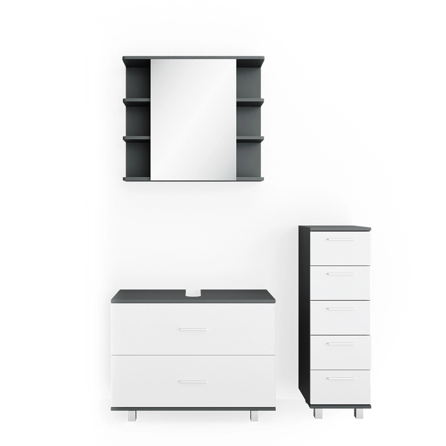 Vicco Badmöbel-Set Ilias Anthrazit/Weiß 3 Teile mit Unterschrank 80 cm günstig online kaufen