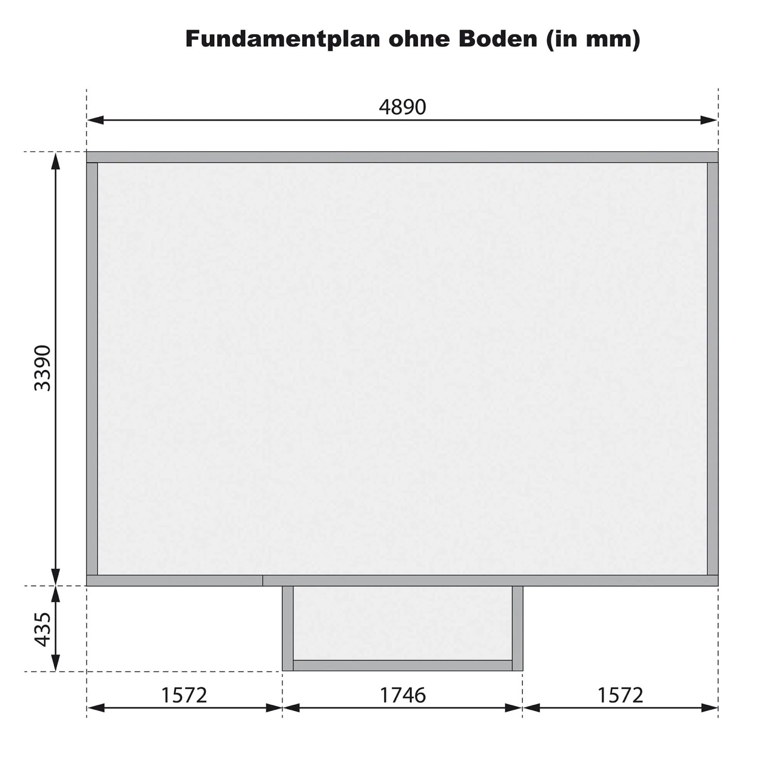 Grundriss des Karibu Gartenhaus Finnmark ohne Boden, mit Maßangaben in mm.