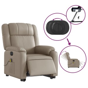 Elektrischer Massagesessel mit Aufstehhilfe in Cappuccino-Braun. Relaxsessel mit Massagefunktion und Fernbedienung.