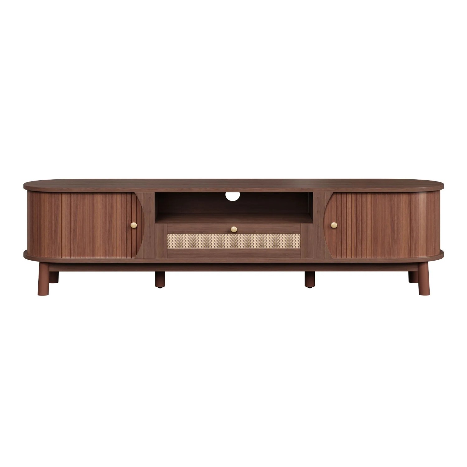 okwish TV Schrank mit Türen Schubladen Rattan Massivholz Stauraum 165x37x46cm Braun