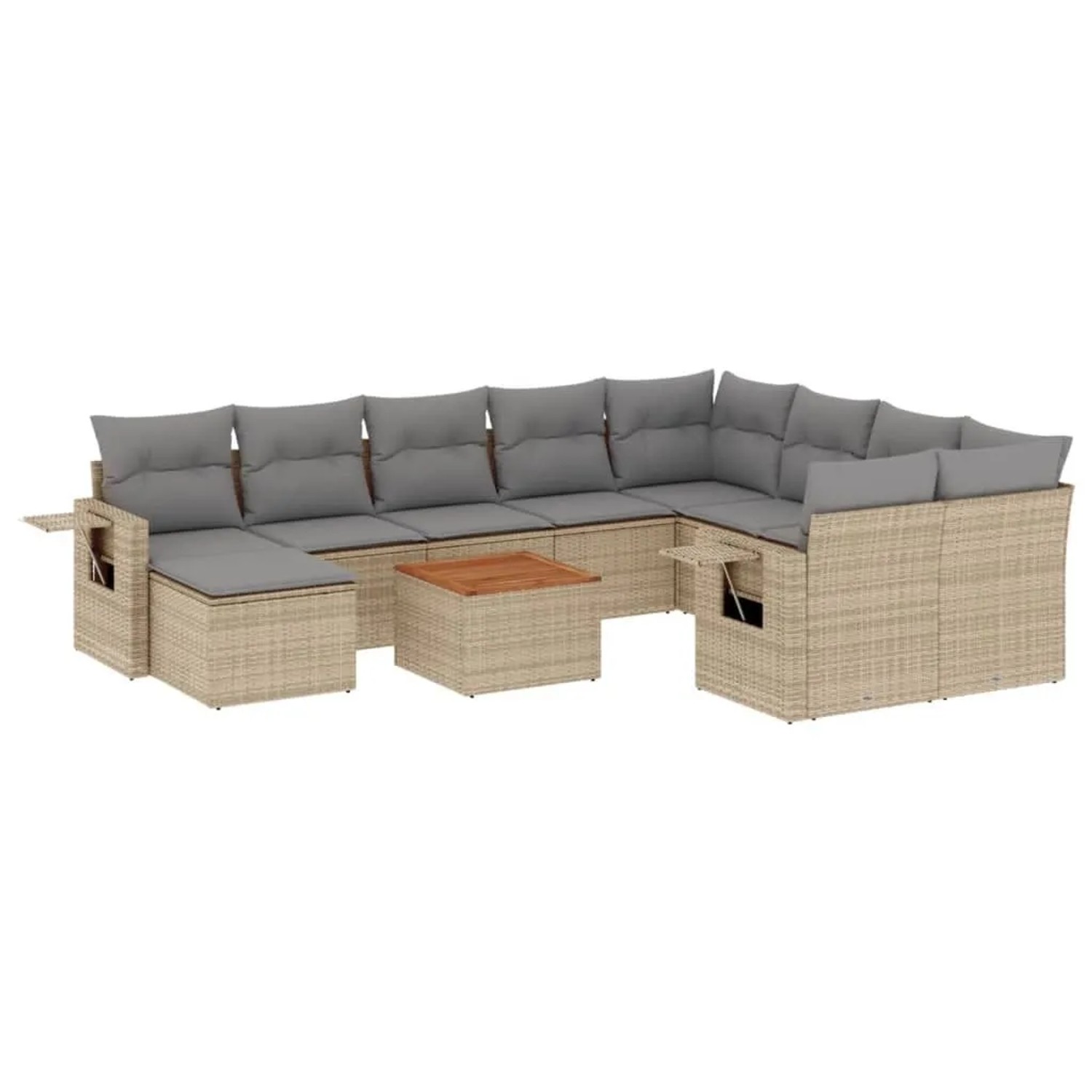 vidaXL 11-Tlg Garten-Sofagarnitur mit Kissen Beige Poly Rattan 3224855