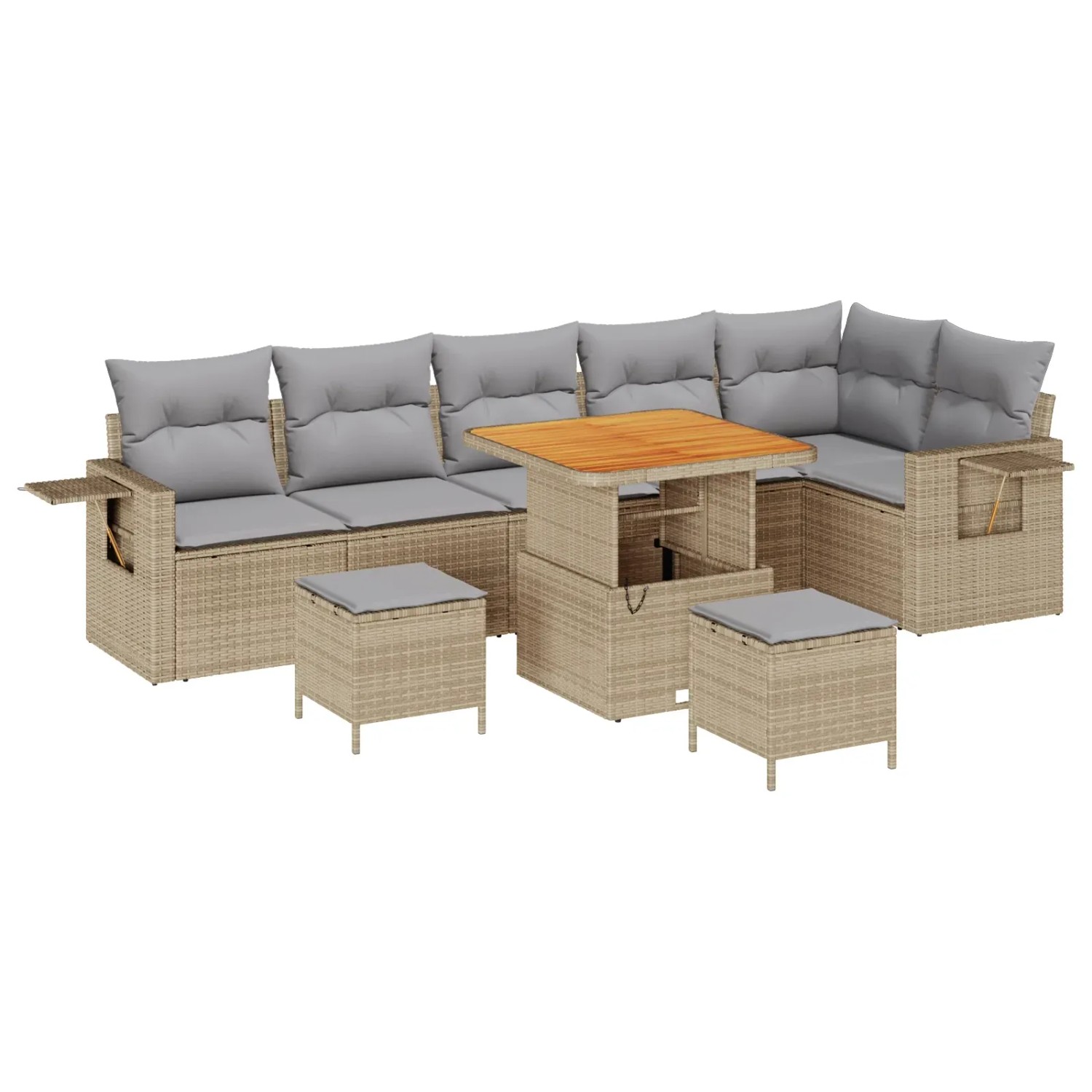 vidaXL Garten-Sofa-Set mit Speicher 9-Tlg Beige Poly Rattan 3363712 günstig online kaufen