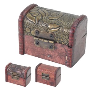 HMF 6415-108 Schatztruhe 3er Set Schatzkiste Holzkiste Ringbox 8 x 5 x 6 cm Hochzeitsgeschenk
