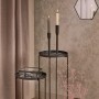 Wandspiegel-Set Minimalist Zen, 3-teilig, schwarz, mit sechseckigem Spiegel und Deko-Elementen.