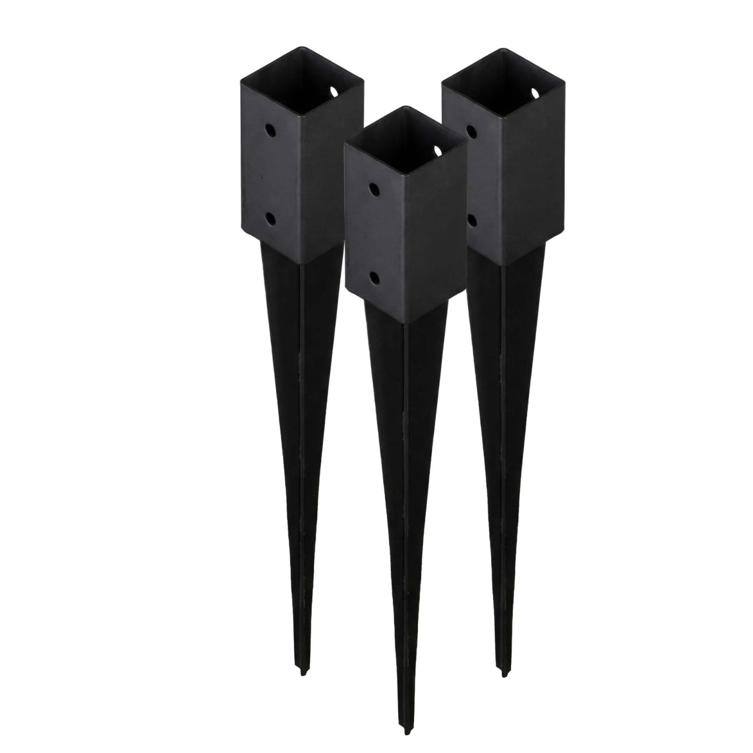 HOLLMAX 3 Stk. Einschlaghülse/Bodenhülse 71 mm Pulverbeschichtet Schwarz für Vierkantpfosten