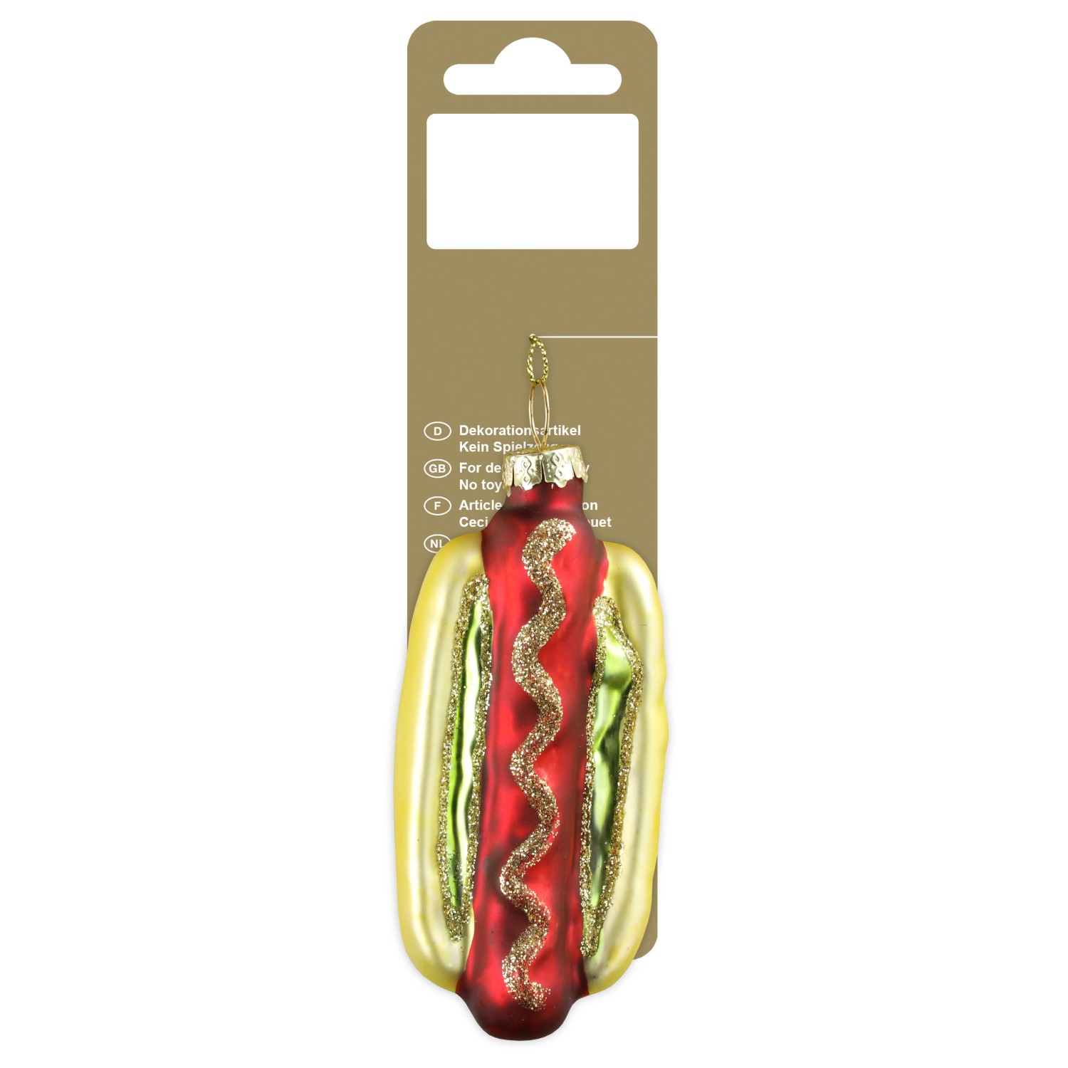 Hotdog zum Hängen aus Glas 9,7 cm Gold/Rot