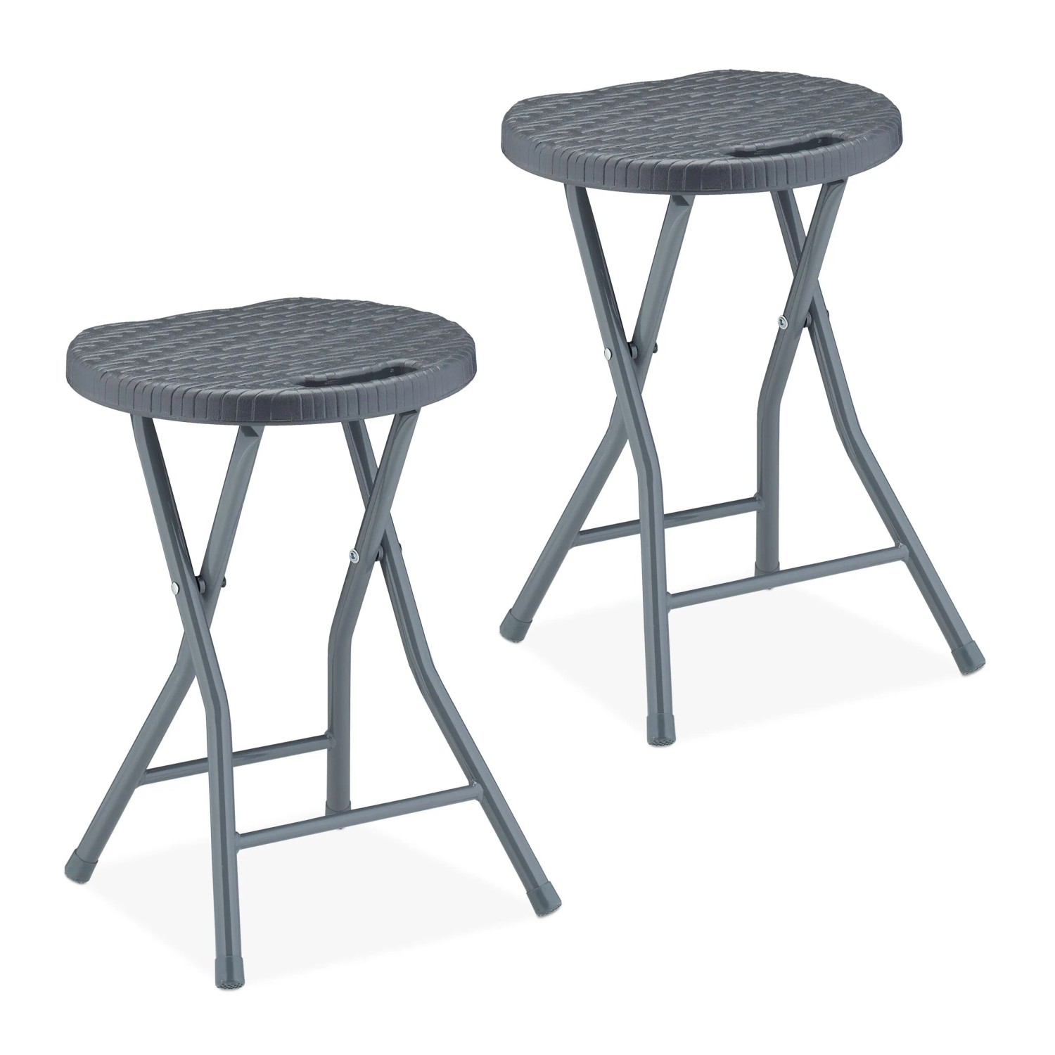 Relaxdays Klapphocker 2er Set Kunststoff Stahl Grau Klappbar mit Tragegriff 46 cm x 32 cm x 29 cm 1.6 kg
