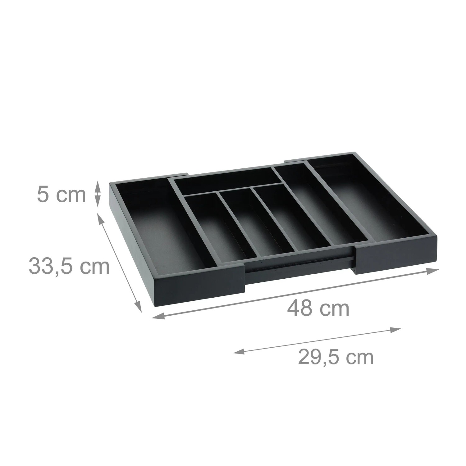 Relaxdays Besteckkasten Bambus MDF Schwarz Ausziehbar 5 x 29,5 x 33,5 cm 1,2 kg_2