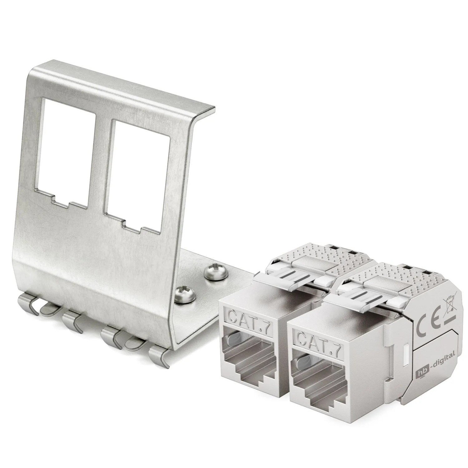hb-digital Hutschienenadapter 2 Port  mit CAT 7 Keystone Modul RJ45