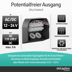 Oktaplex Ana 12V - 24V Bewegungsmelder 180 Grad Potentialfrei Anthrazit IP44