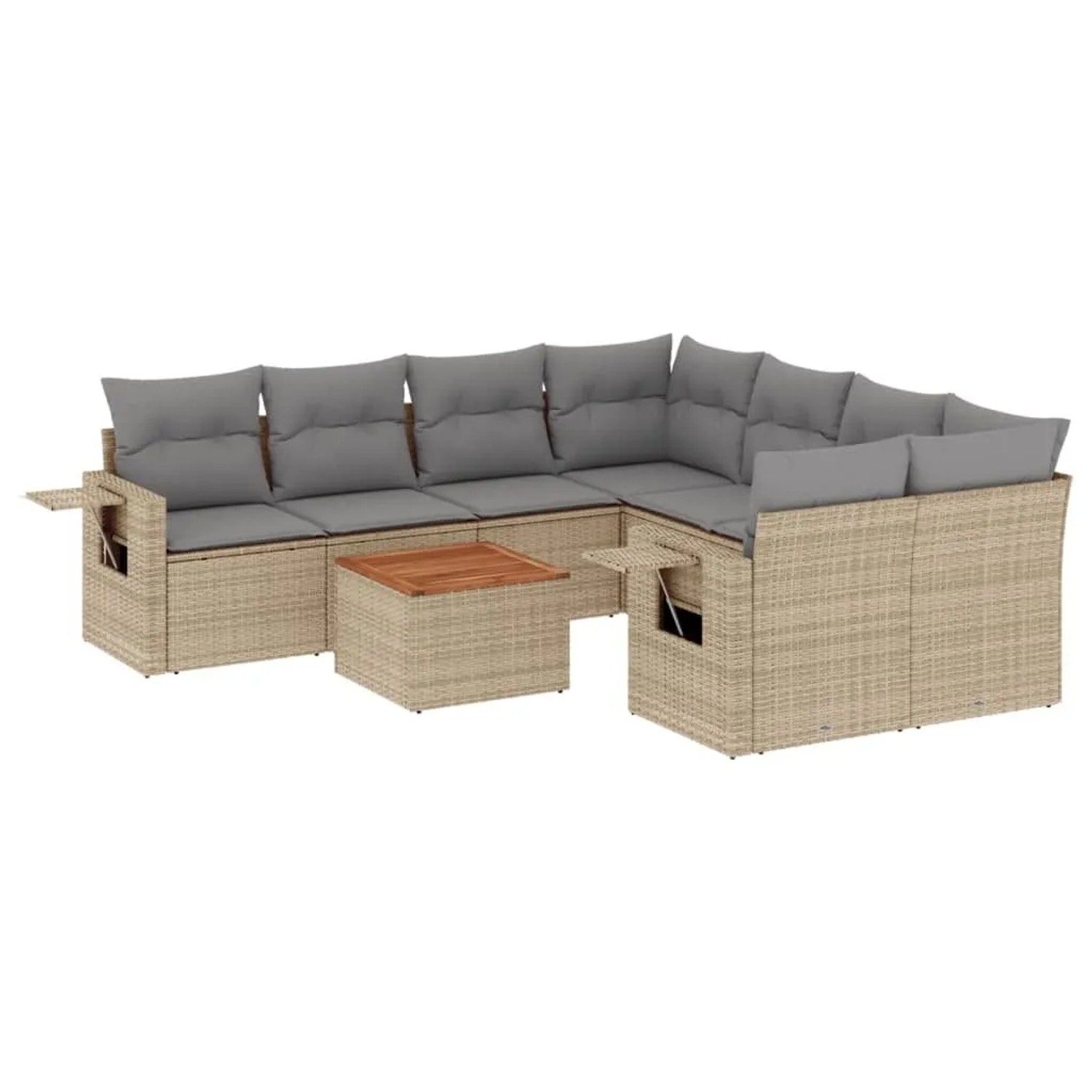 vidaXL 9-Tlg Garten-Sofagarnitur mit Kissen Beige Poly Rattan 3224491
