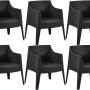 Sechs schwarze DELUKE Gartenstühle aus Kunststoff, stapelbar, mit Armlehnen und Wasserablauf im Sitz. Ideal für Outdoor.