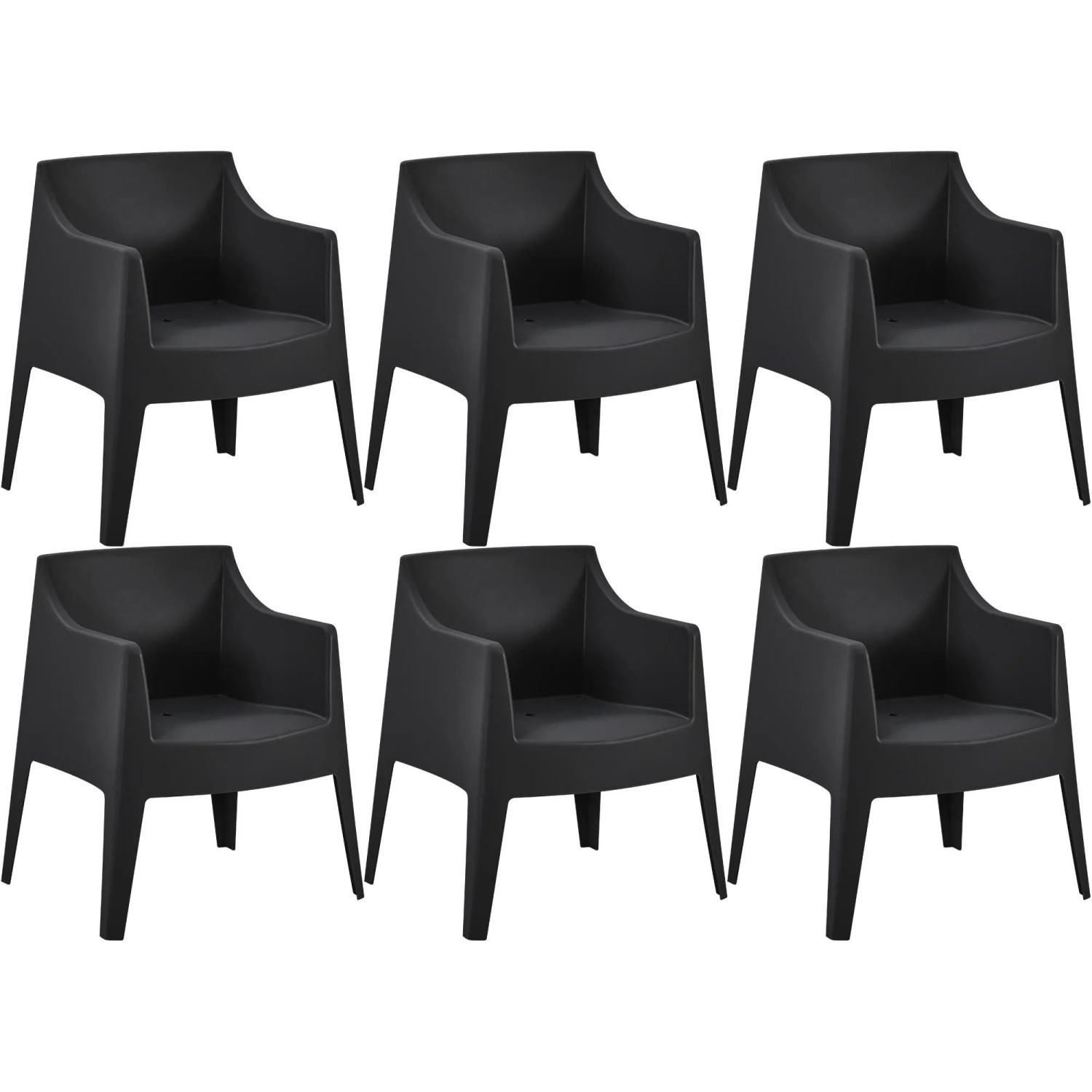 DELUKE Gartenstuhl HENRI 6er Set 73x57x78cm Kunststoff Schwarz Stapelstuhl Loungestuhl Garten Outdoor-Stuhl