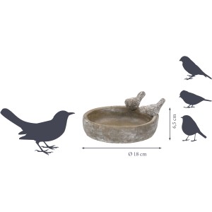 Graue Dobar Vogeltränke Pool-Oase mit zwei Deko-Vögeln am Rand, Durchmesser 18 cm.