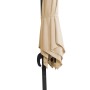 Zusammengebundener, naturfarbener Schneider Ampelschirm 300x230 cm mit Dreh- und Neigefunktion.