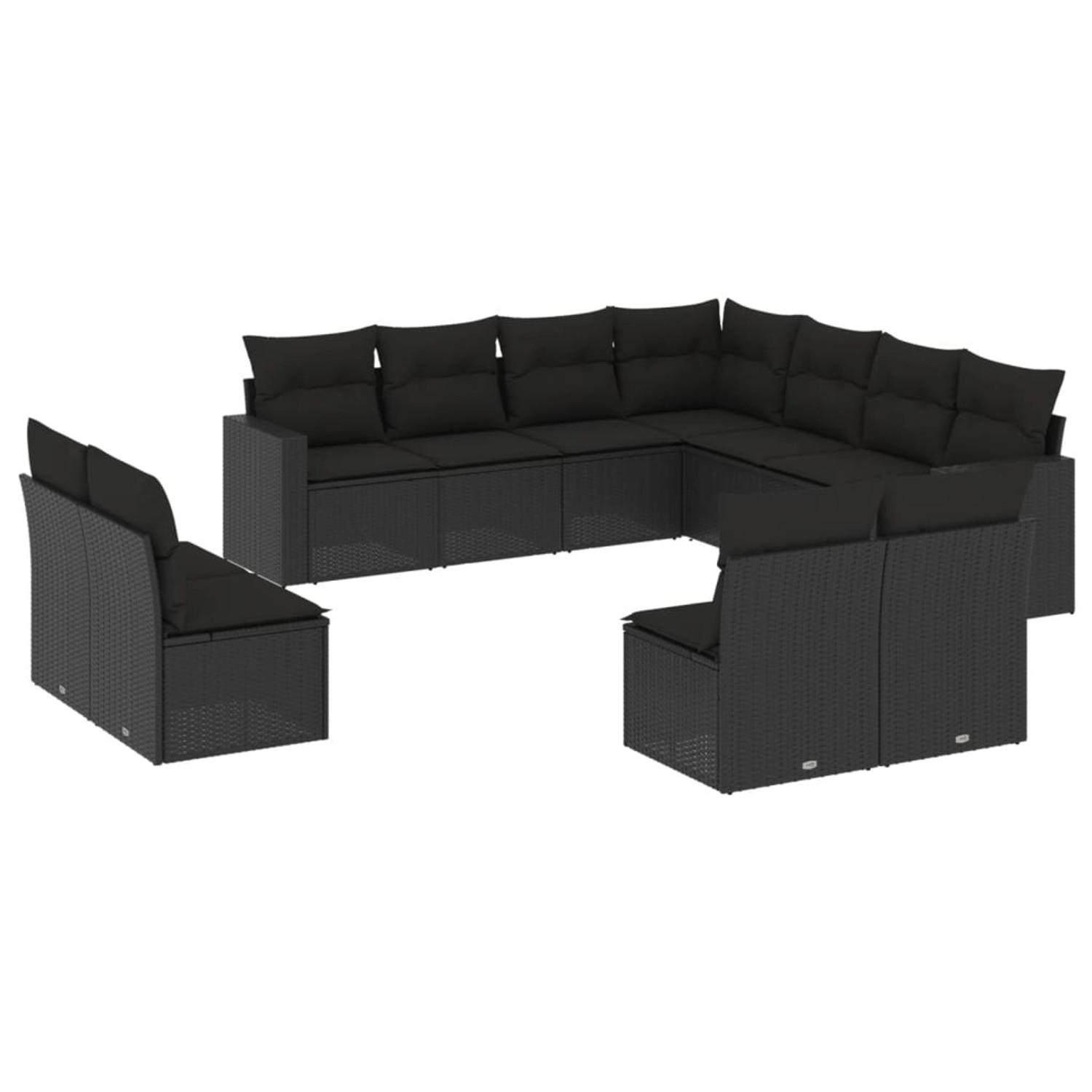 vidaXL 11-tlg Garten-Sofagarnitur mit Kissen Schwarz Poly Rattan Modell 4