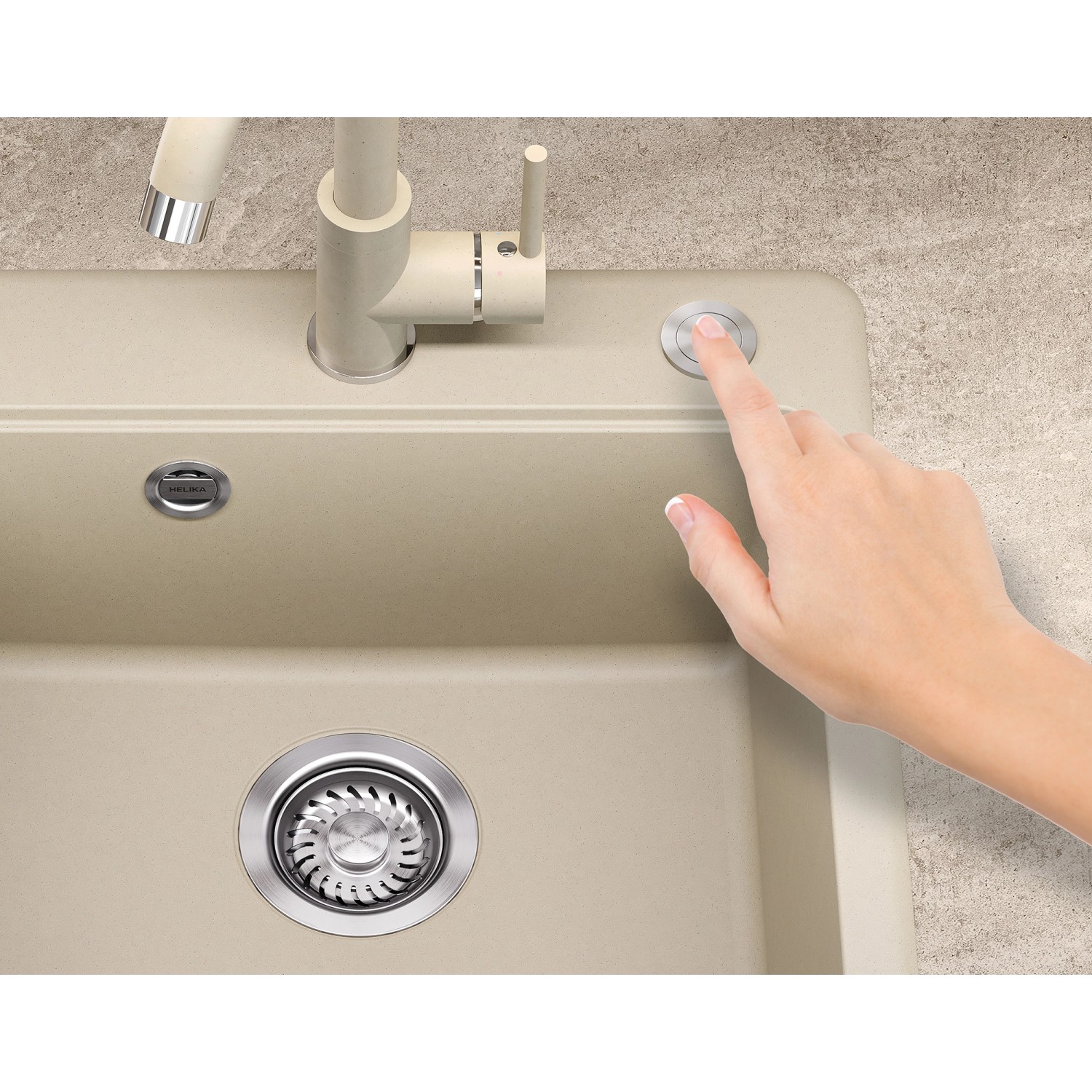 Helika Einbauspüle Esta 47 cm x 44 cm Elfenbein inkl. Druckknopfventil_6