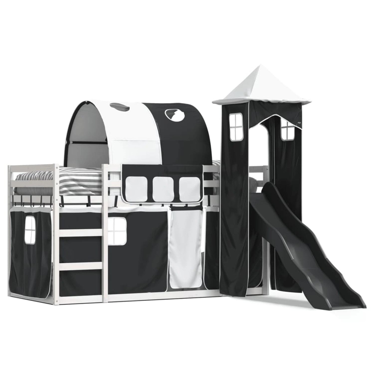 vidaXL Etagenbett mit Rutsche und Gardinen Weiß und Schwarz 90x200 cm 32841 günstig online kaufen