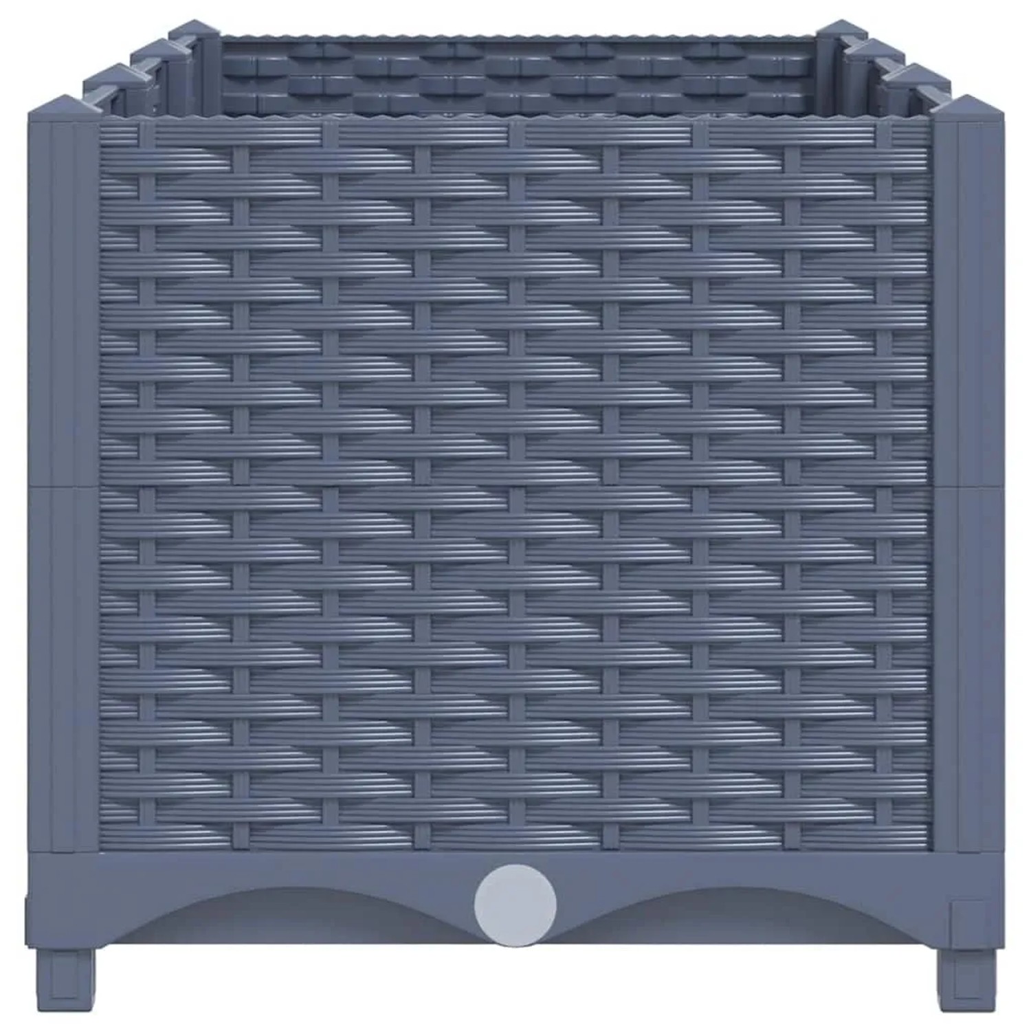 Blaugraues vidaXL Hochbeet (120x40x38 cm) aus Polypropylen mit Rattan-Optik.