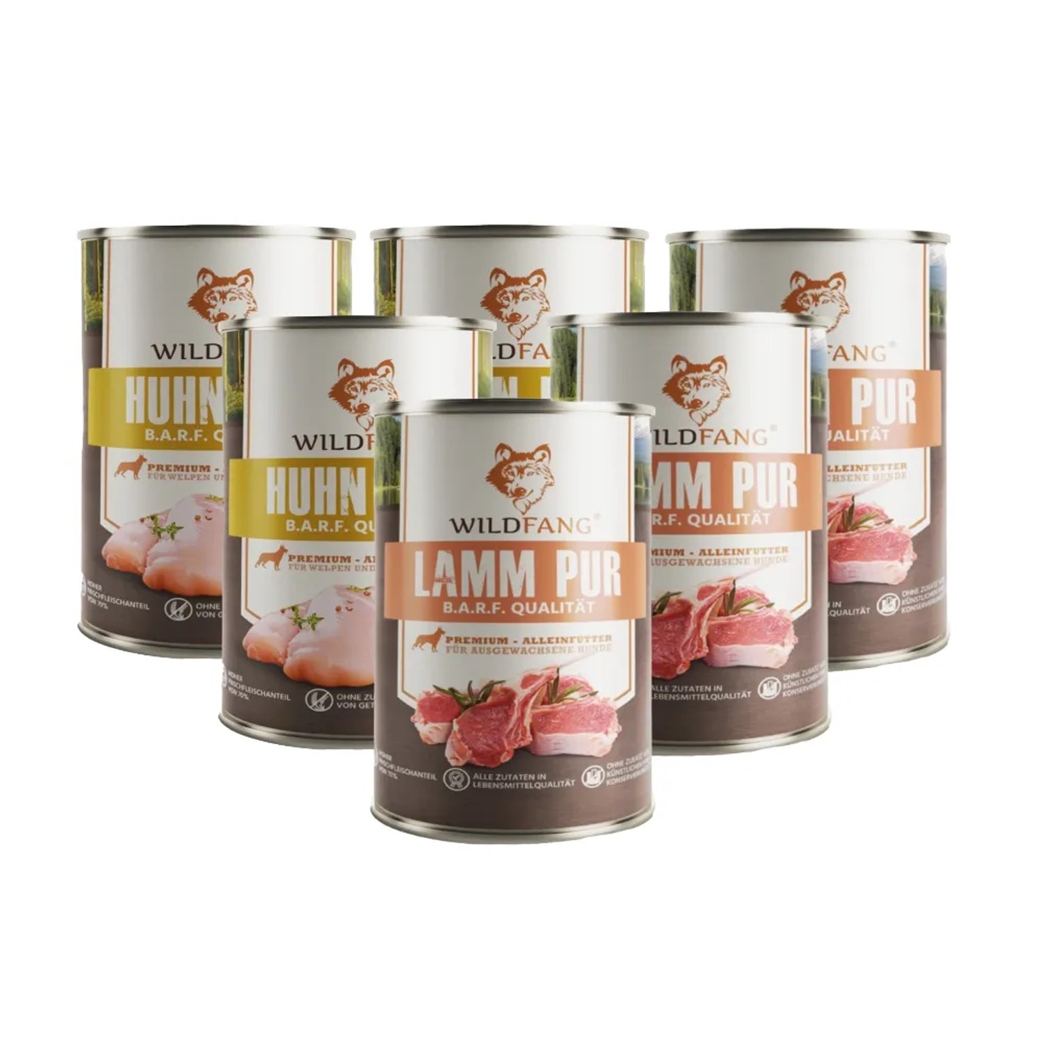 Wildfang Nassfutter Mix 6 x 800g BARF Qualität Huhn & Lamm