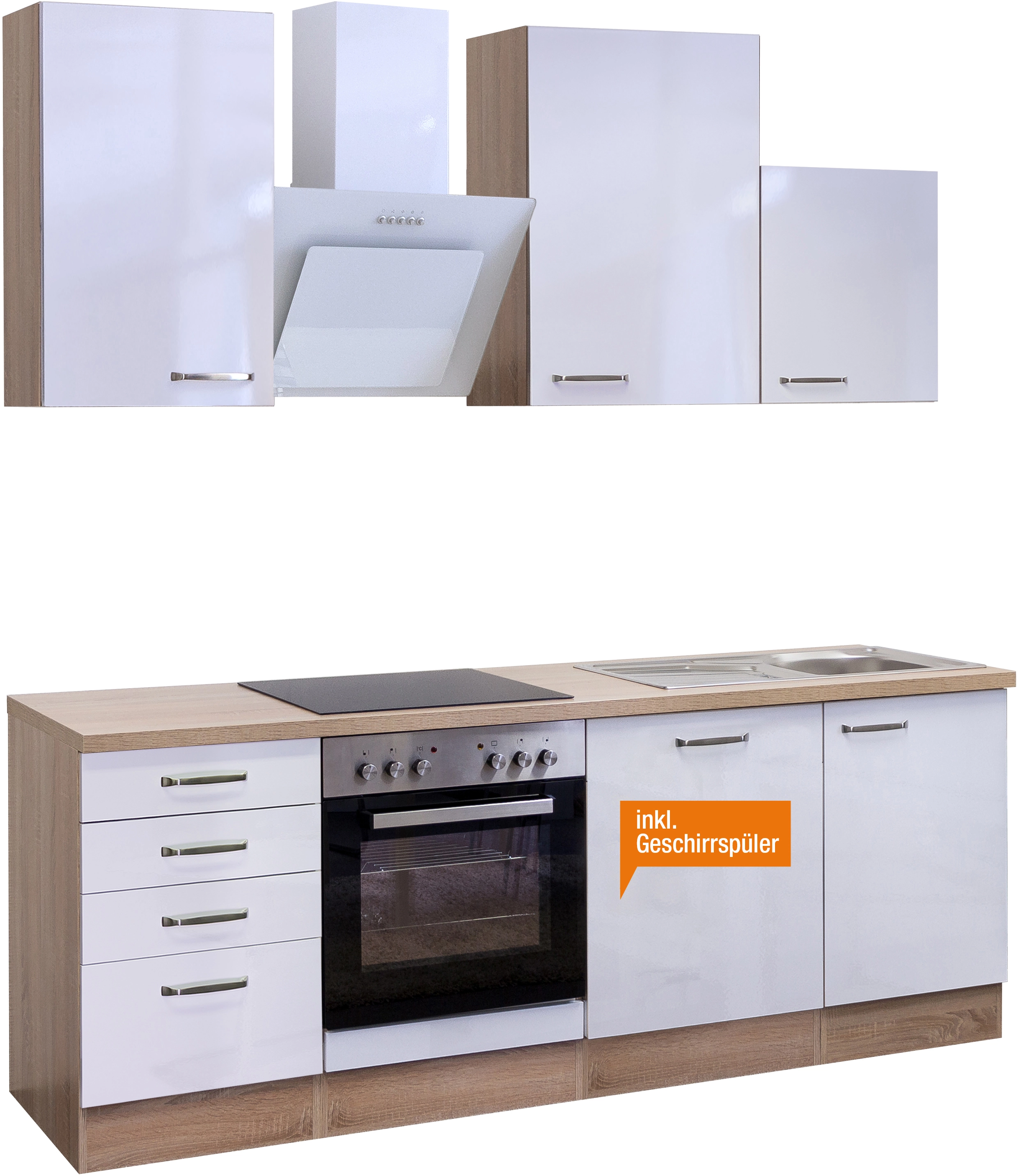Flex-Well Exclusiv Küchenzeile Valero 220 cm Hochglanz Weiß-Sonoma Eiche  kaufen bei OBI