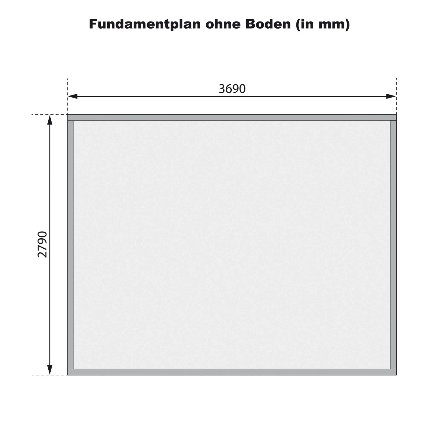 Fundamentplan für Karibu Holz-Gartenhaus Arosa, 372x282 cm, ohne Boden.