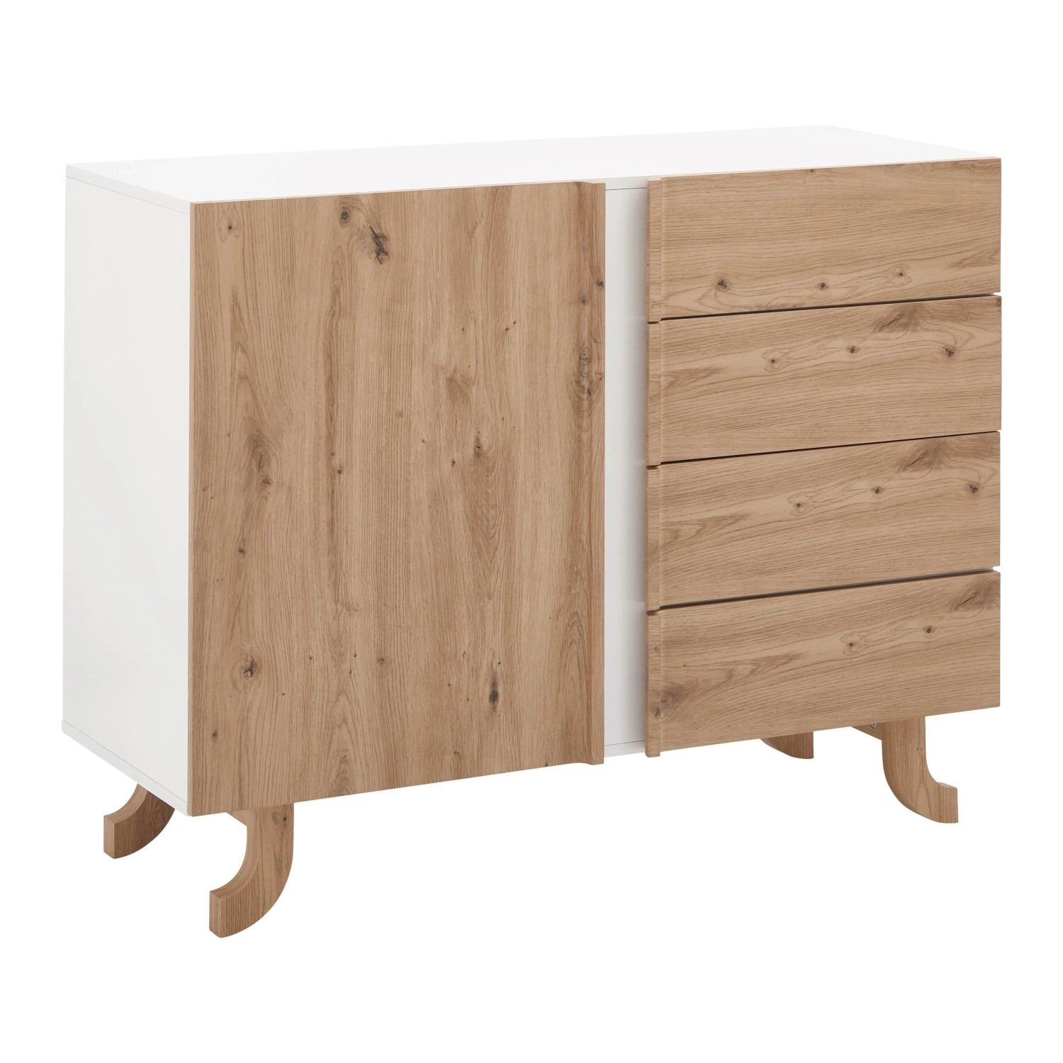 Bessagi Home Sideboard Vira Weiß/Kieferfarben Echtholz