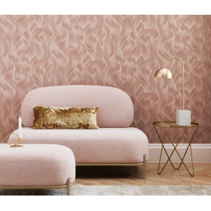 Rosa Vliestapete mit Wellenmuster „Elle Decoration“ von Erismann, passend zu modernem Interieur.