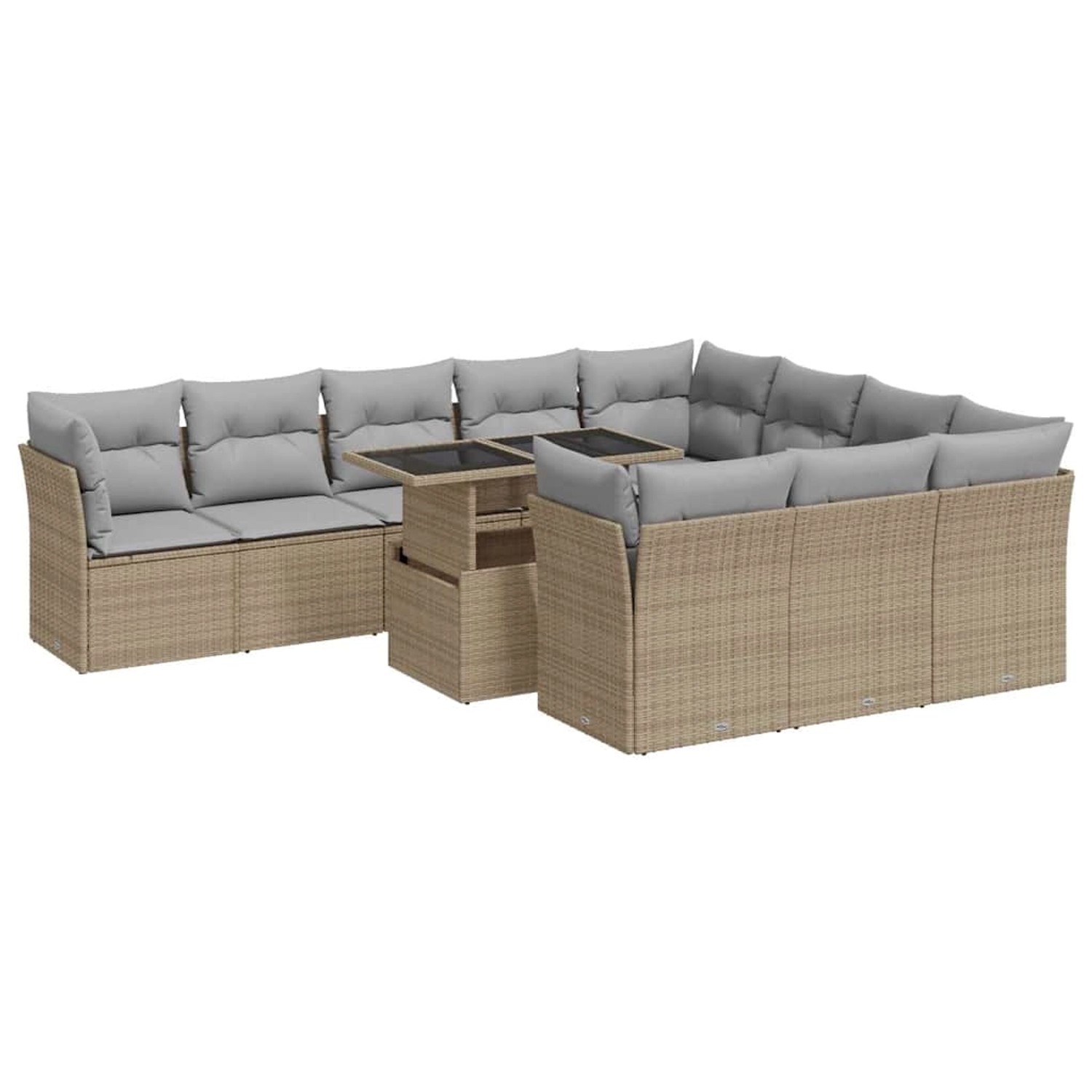 vidaXL 11-Tlg Garten-Sofagarnitur mit Kissen Beige Poly Rattan 3326230 günstig online kaufen