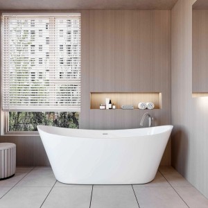 Freistehende, ovale AICA Badewanne (170x72cm) aus Acryl mit Überlauf und Zubehör.