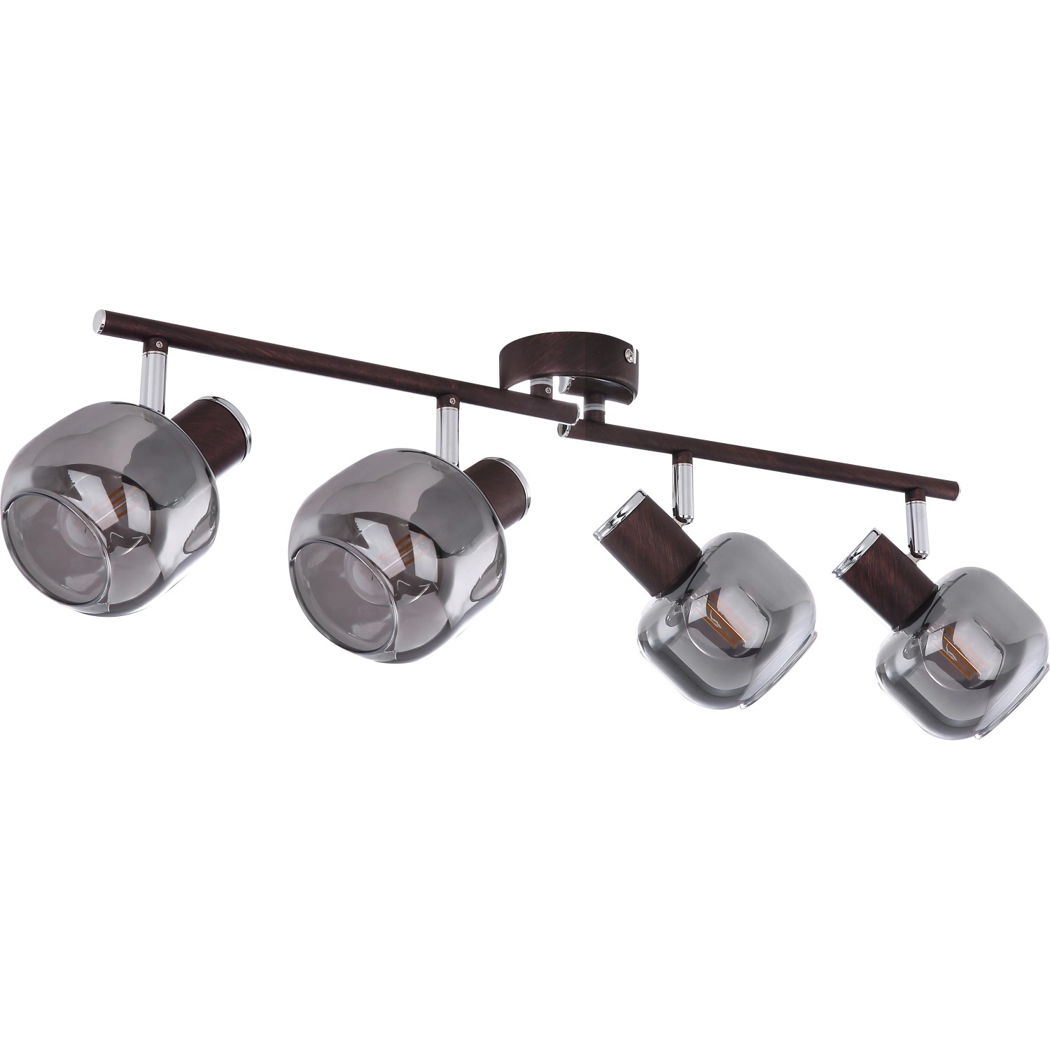 Bronzefarbiger Globo Strahler Pallo mit vier rauchigen Glas-Spots. Modern und elegant.