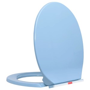 Blauer ovaler WC-Sitz mit Absenkautomatik und Schnellverschluss. Aus robustem Polypropylen.