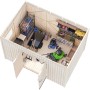 Palmako Gerätehaus Stig 8,2 m² mit Gartengeräten und Werkzeugen, unbehandeltes Holz.