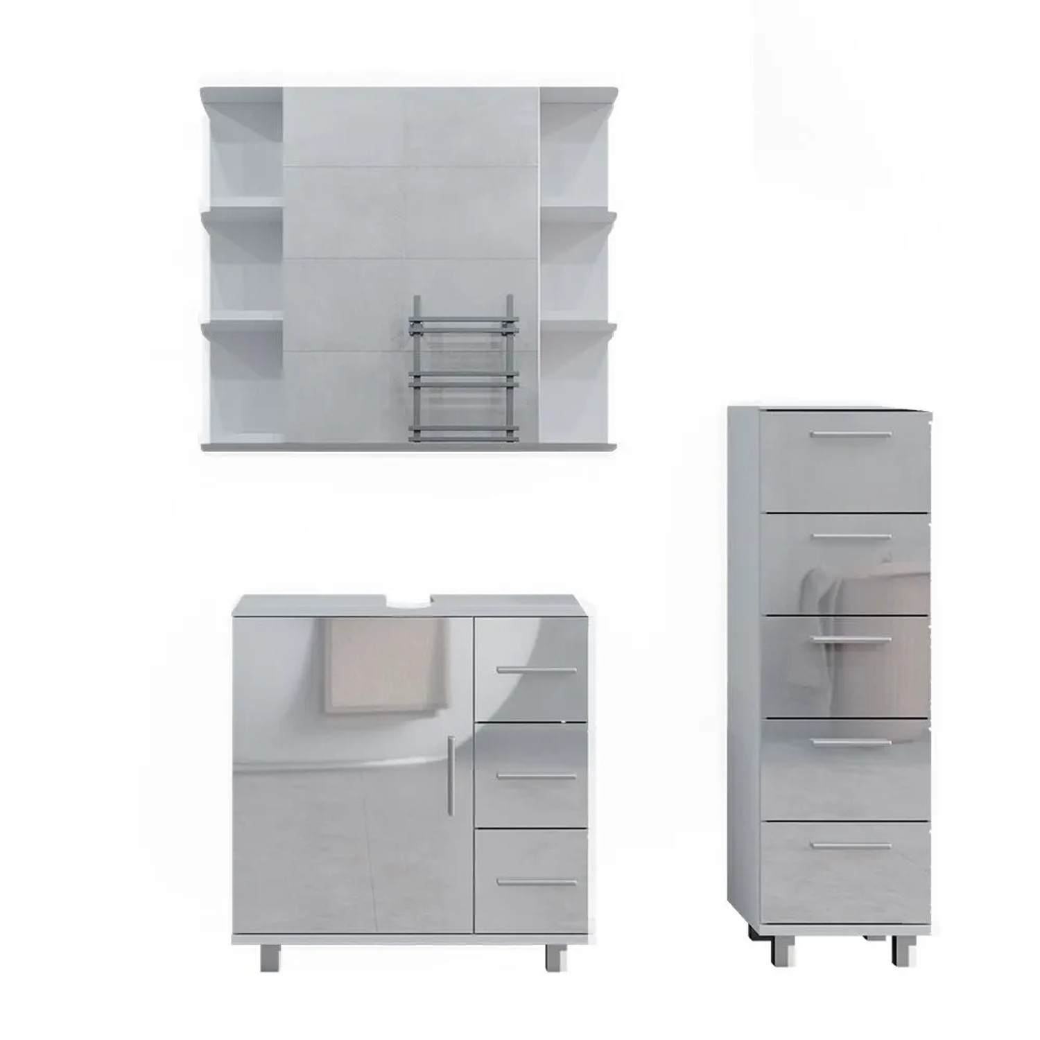 Vicco Badmöbel-Set Ilias Weiß Hochglanz 60 x 61 3-teilig