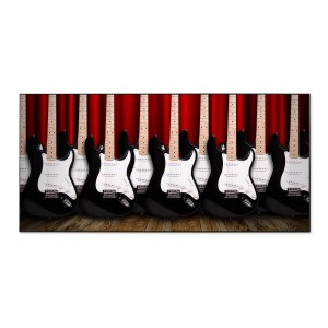Schwarze Magnettafel mit E-Gitarren Motiv, 78x37cm. Metall Pinnwand für Notizen und Fotos.