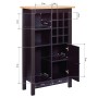 Schwarzer Weinschrank Helina mit Fächern und Tür, Maße eingezeichnet.