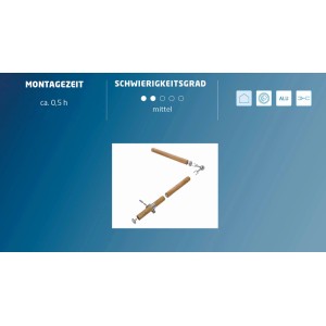 Handlauf Komplettset Buche, 40 mm x 1500 mm, mit Montagezubehör und Aluminiumkonsole.