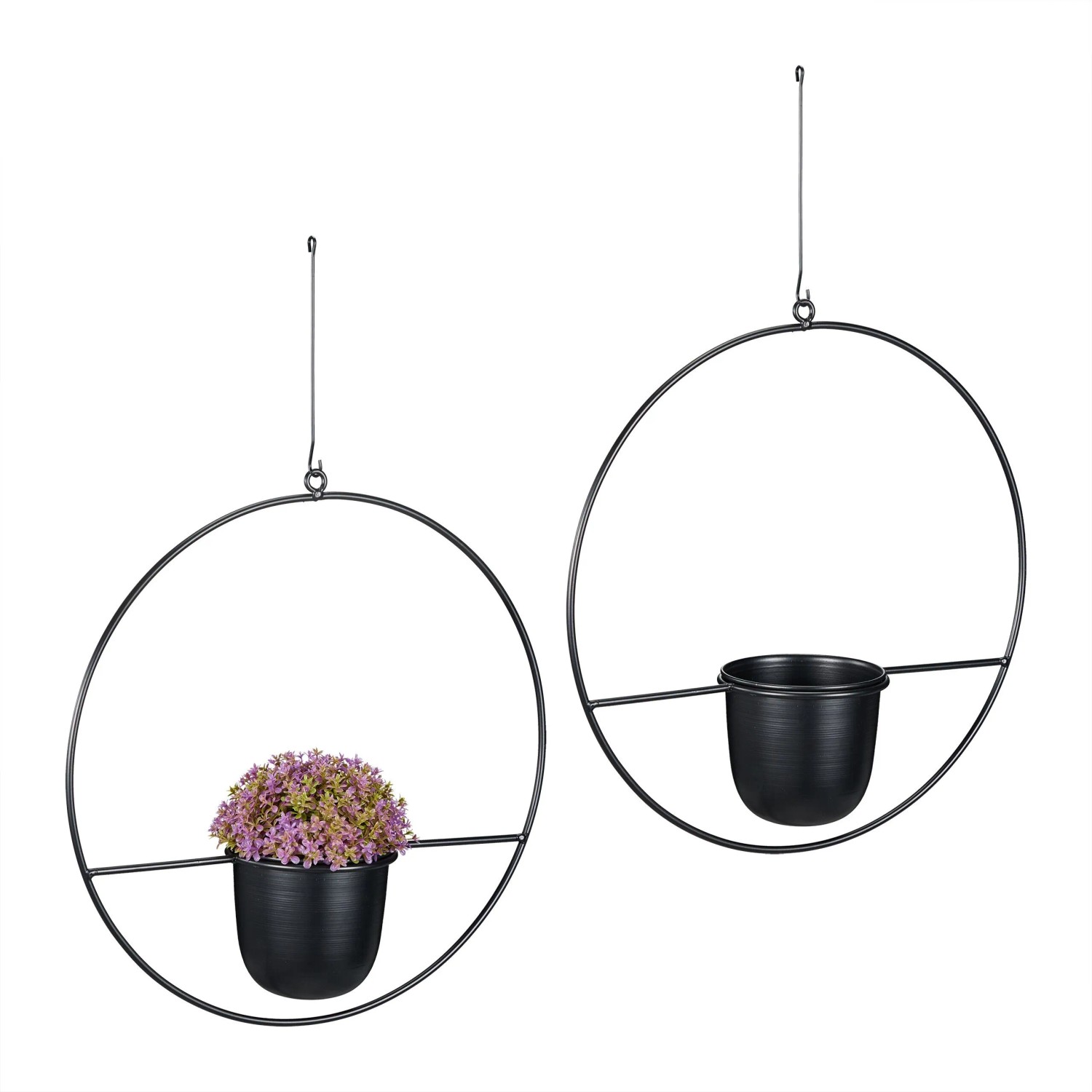 Relaxdays Blumenampel 2er Set Eisen Kunststoff Schwarz mit Haken 66 cm 370 g