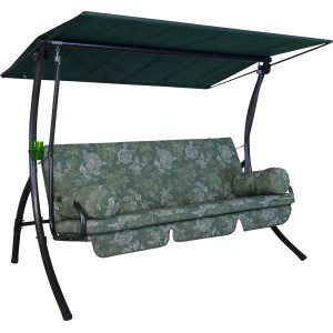 Angerer Hollywoodschaukel Dream Mumbai Grün mit Blumenmuster und Sonnendach.
