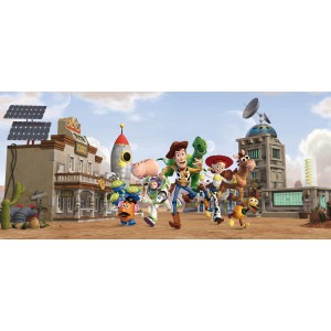 Disney Toy Story Fototapete (202x90cm) mit Woody, Buzz Lightyear und weiteren Charakteren.