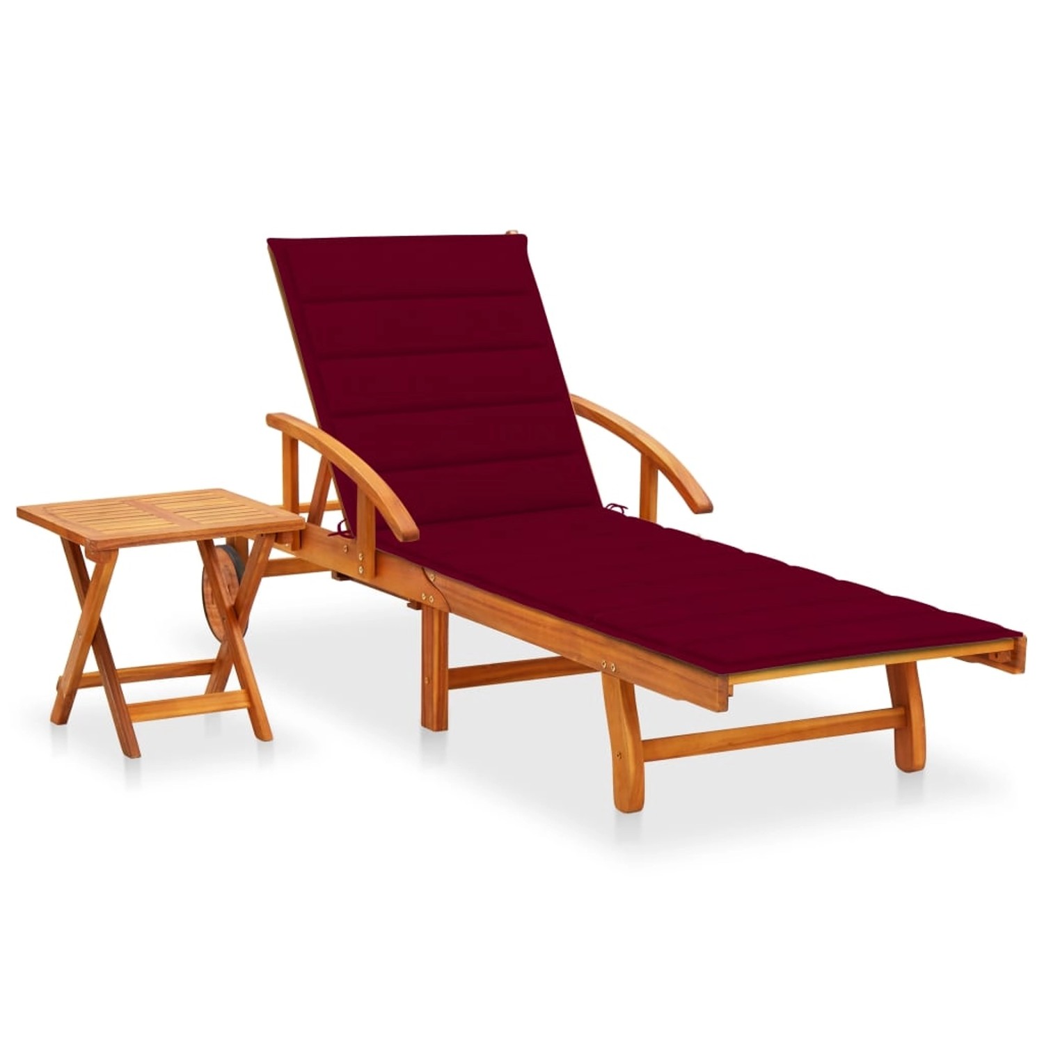 vidaXL Sonnenliege mit Tisch und Auflage Akazie Massivholz Polsterfarbe  Weinrot